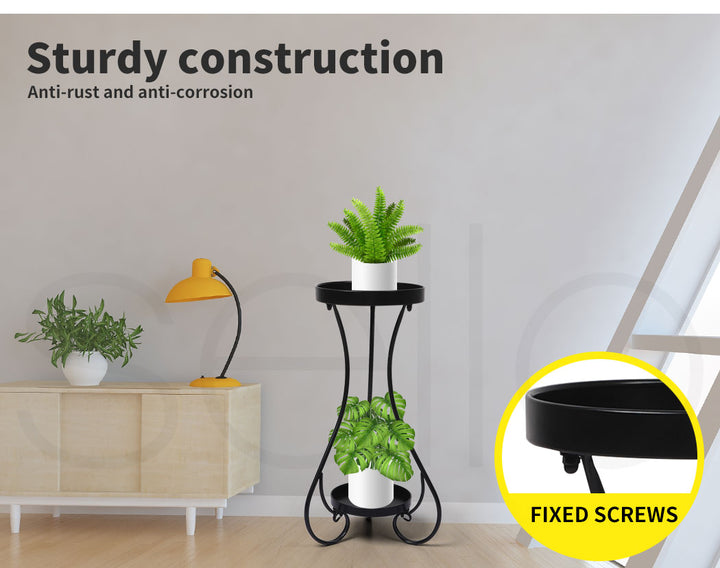 Plant Stand 2 Tiers Outdoor Indoor Metal Flower Pots Rack Garden Black