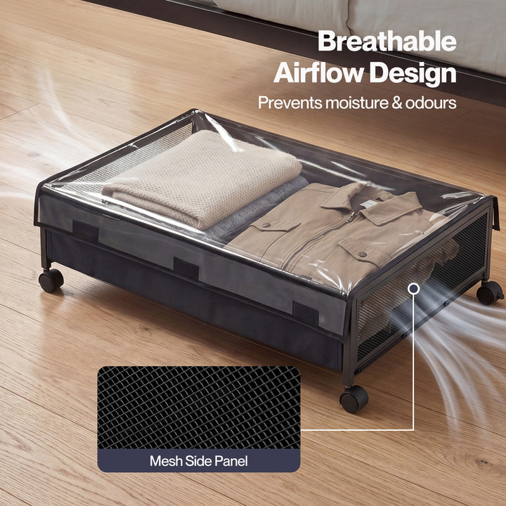 Under Bed Storage Box 2PCS Wheels Clothes Organizer Dustproof 2 x 48L
