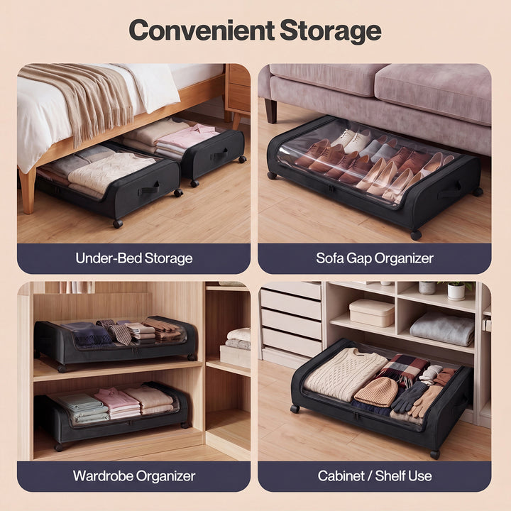 2X Under Bed Storage Containers for Shoe and Apparel Clear-Lidded