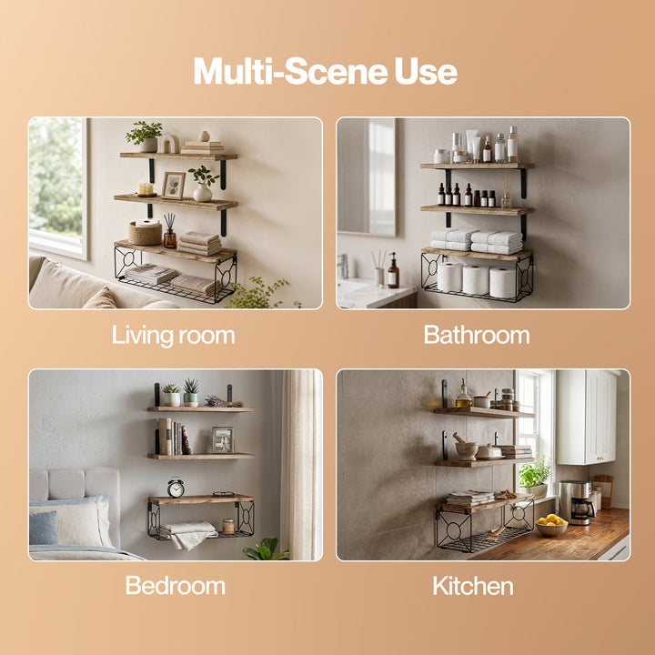 Floating Wall Shelf 3 Pcs DIY Wall Mount Shelves Book Display Rack Basket