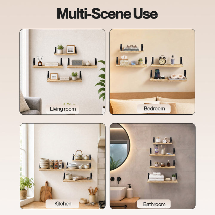 Floating Wall Shelves 4Pcs Rustic Wood Storage Display Rack Bookshelf