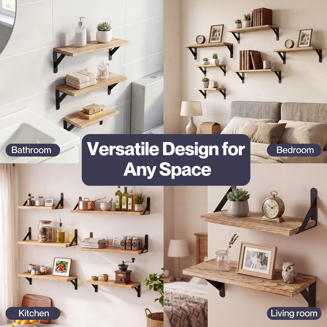 Floating Wall Shelves 6 Pcs Wall Mounted Display Bookshelf Rack Kitchen