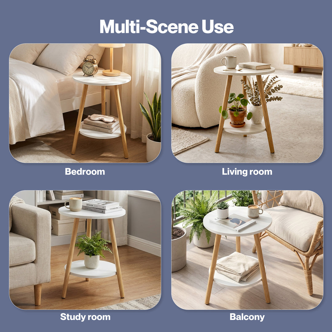 Round Coffee Table 2-Layer Living Room End Tables Bedroom Side Table