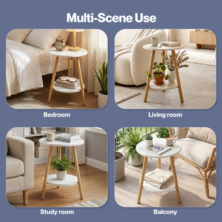 Round Coffee Table 2-Layer Living Room End Tables Bedroom Side Table