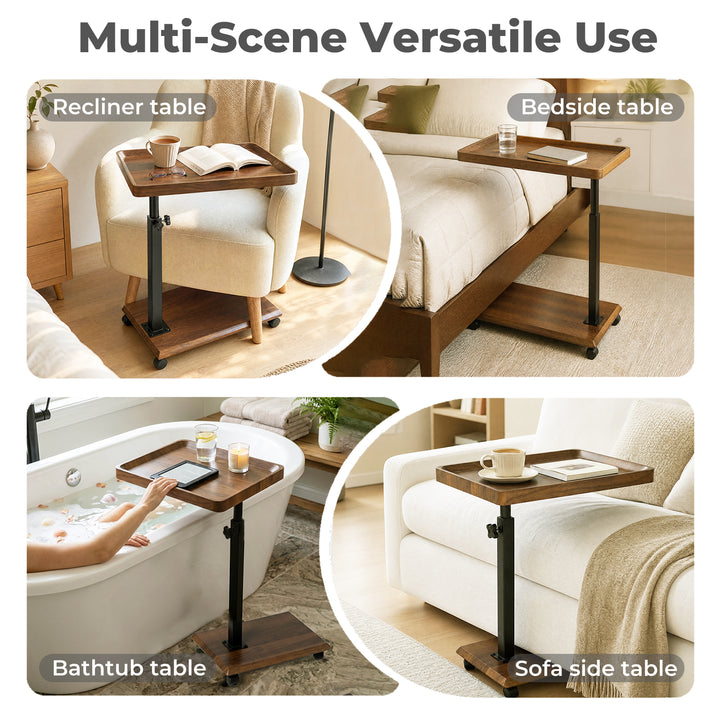 C Shaped Side Table Height Adjustable Rolling 360° Swivel Top End Table