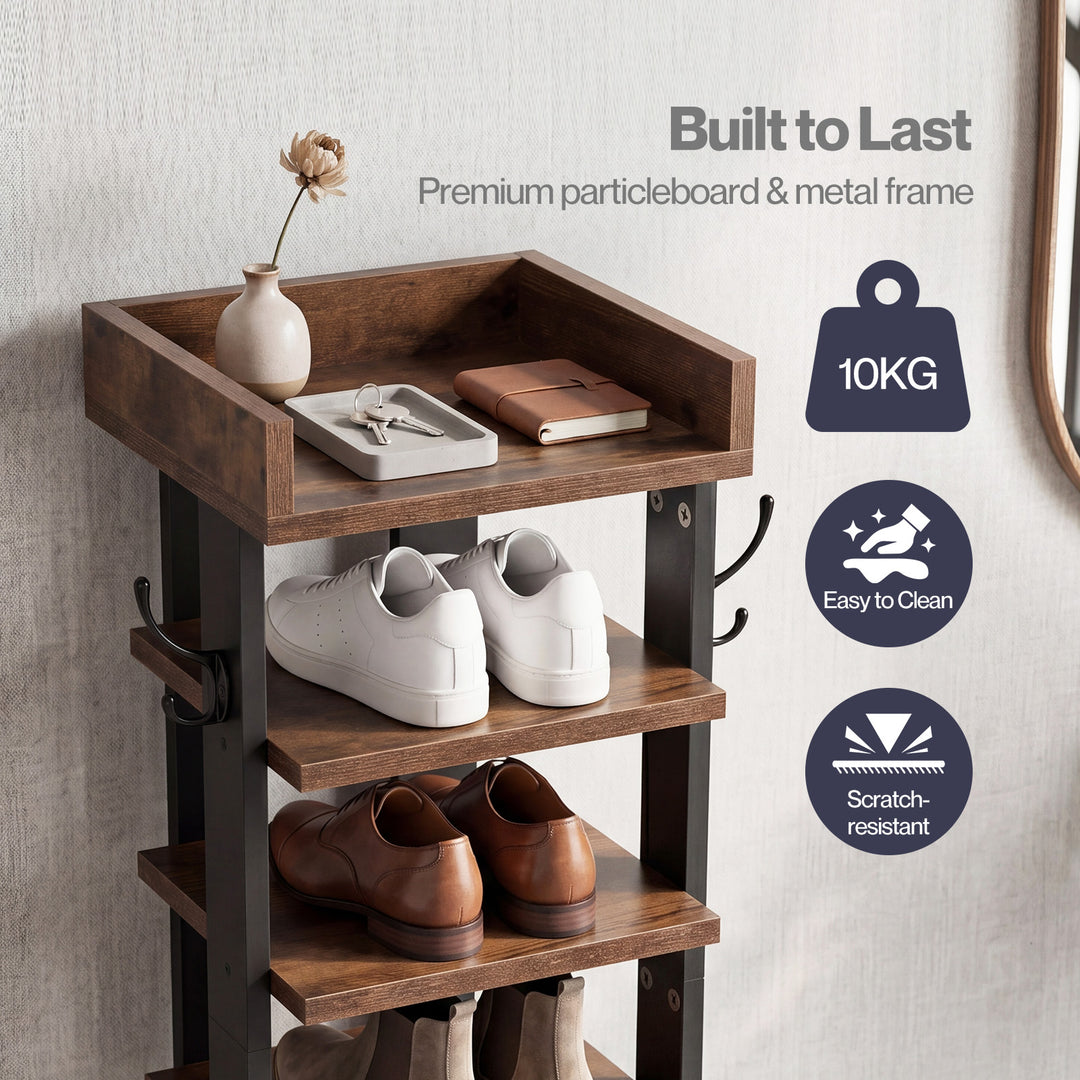 Narrow Shoe Rack Vertical 9-Tier Shoe Storage Organiser Shelf Side Hooks
