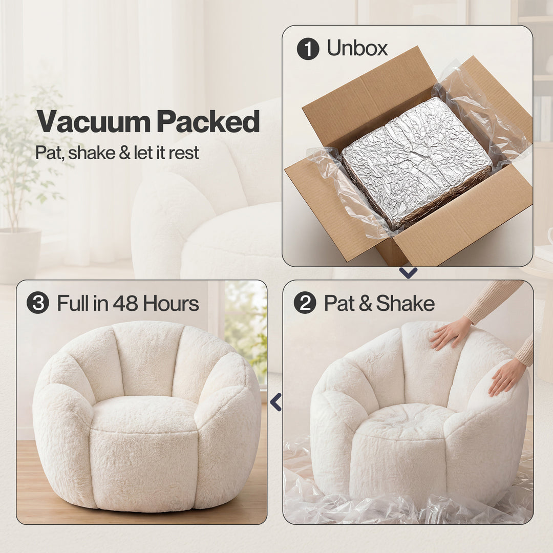 Bean Bag Chair Faux Rabbit Fur Floral Shaped Reading Sofa Chair White