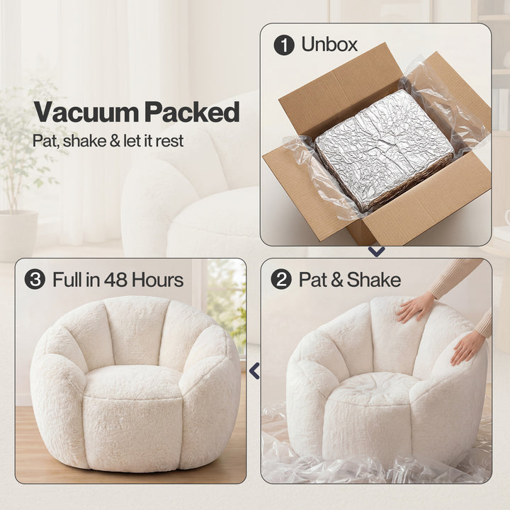 Bean Bag Chair Faux Rabbit Fur Floral Shaped Reading Sofa Chair White