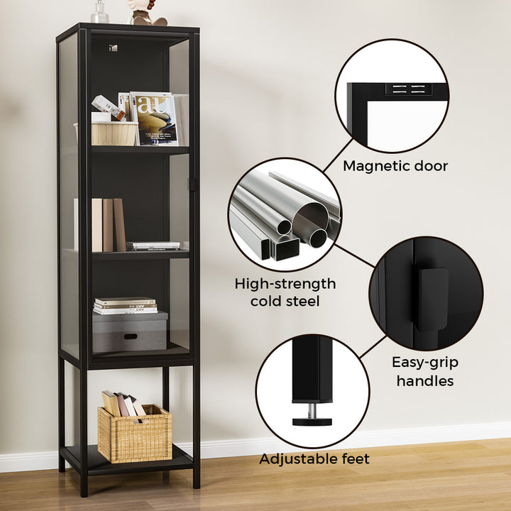 Display Cabinet With Glass Door Steel Frame Black