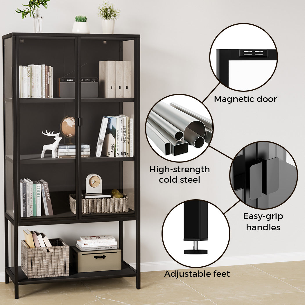 4 Tier Modern Glass Display Cabinet 2 Door