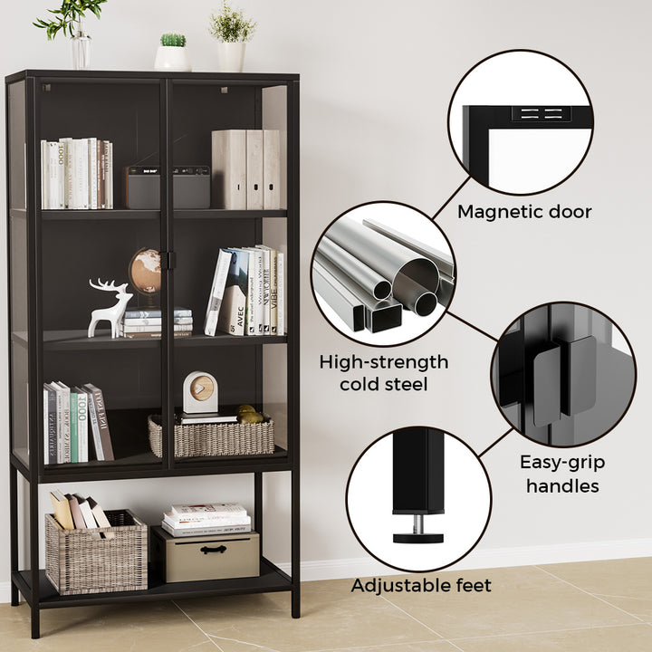 4 Tier Modern Glass Display Cabinet 2 Door