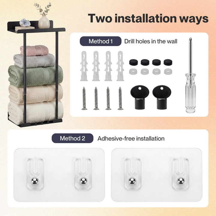 Adjustable Towel Rack 3 Hooks Bathroom Towel Storage Holder Wall Mounted
