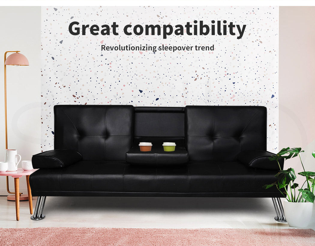 Sofa Bed Adjustable Recliner Lounge Couch Leather 3 Seater Cup Holder