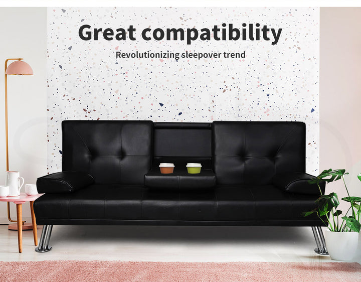 Sofa Bed Adjustable Recliner Lounge Couch Leather 3 Seater Cup Holder