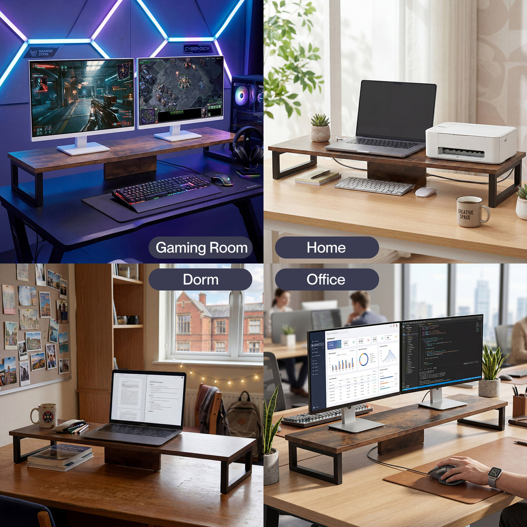 Levede Dual Monitor Stand Riser Desk Laptop Computer Organizer Laptop Shelf 90cm