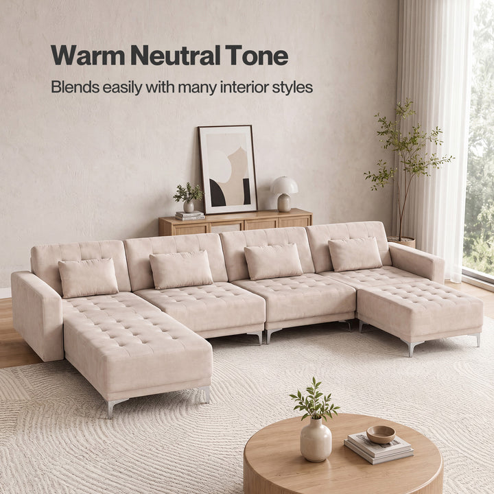Sofa Bed U-Shaped Couches 339cm 5-6 Seater Suede Brown Living Room