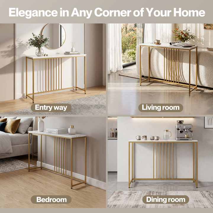 Hallway Table Narrow Console Marble Effect Tabletop Adjustable Foot Pads