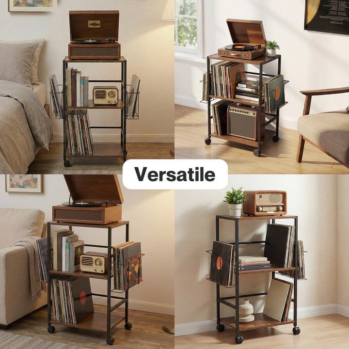 Record Player Stand with Storage Vinyl Record Holder with Display Area