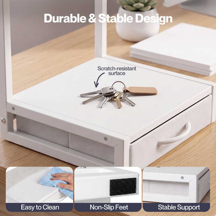 2 Tier Printer Stand Storage Shelf Desk Organiser Rack Drawer Office