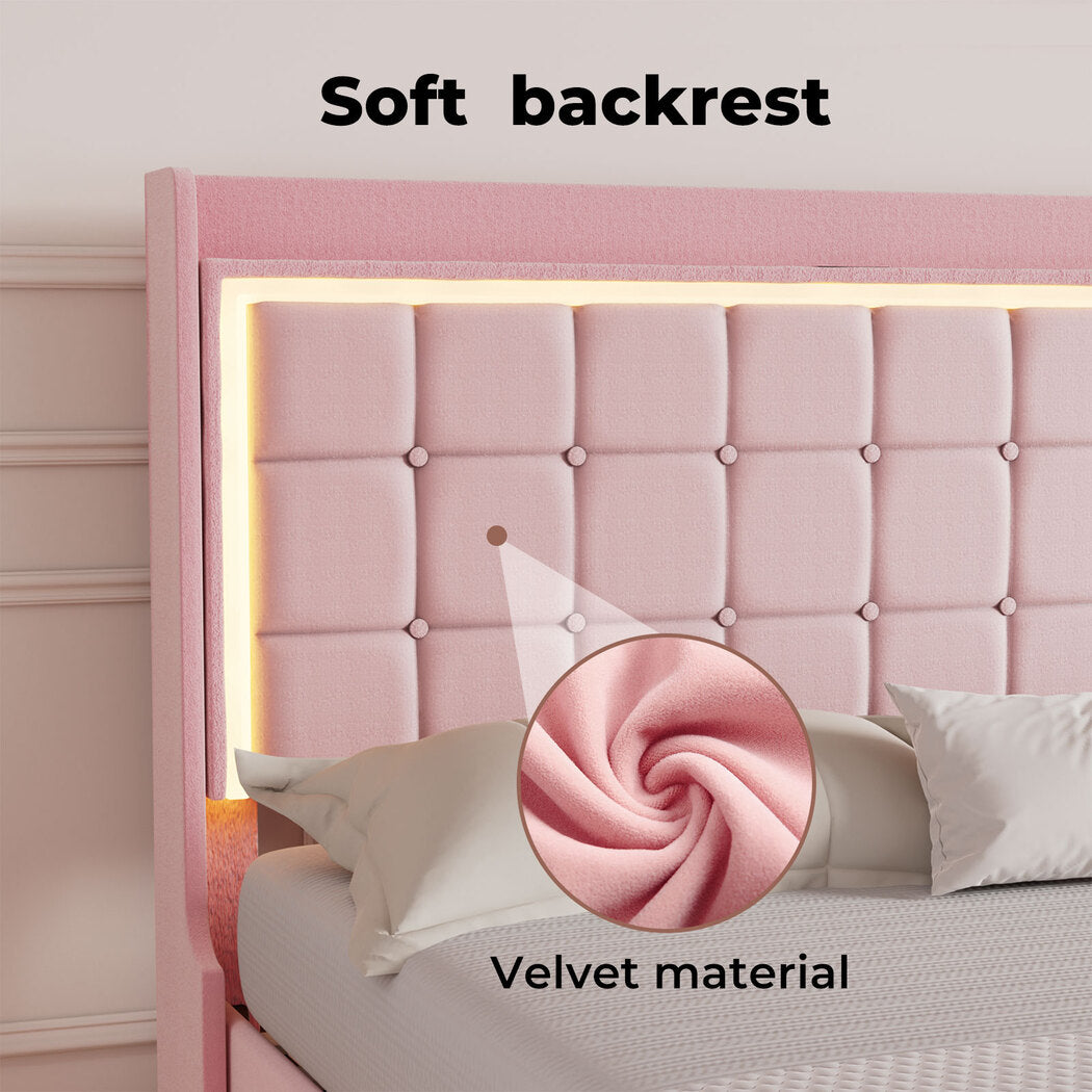 Single Floating Bed Frame With RGB LED Light Headboard USB Charge