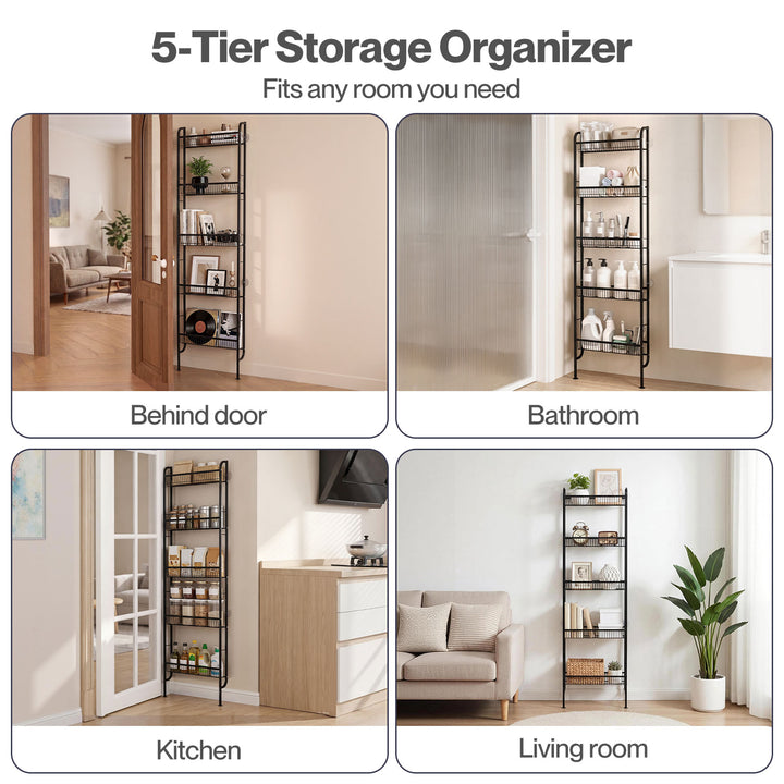 Slim Storage Rack Kitchen Organiser Wall Mounted Metal Shelf Black