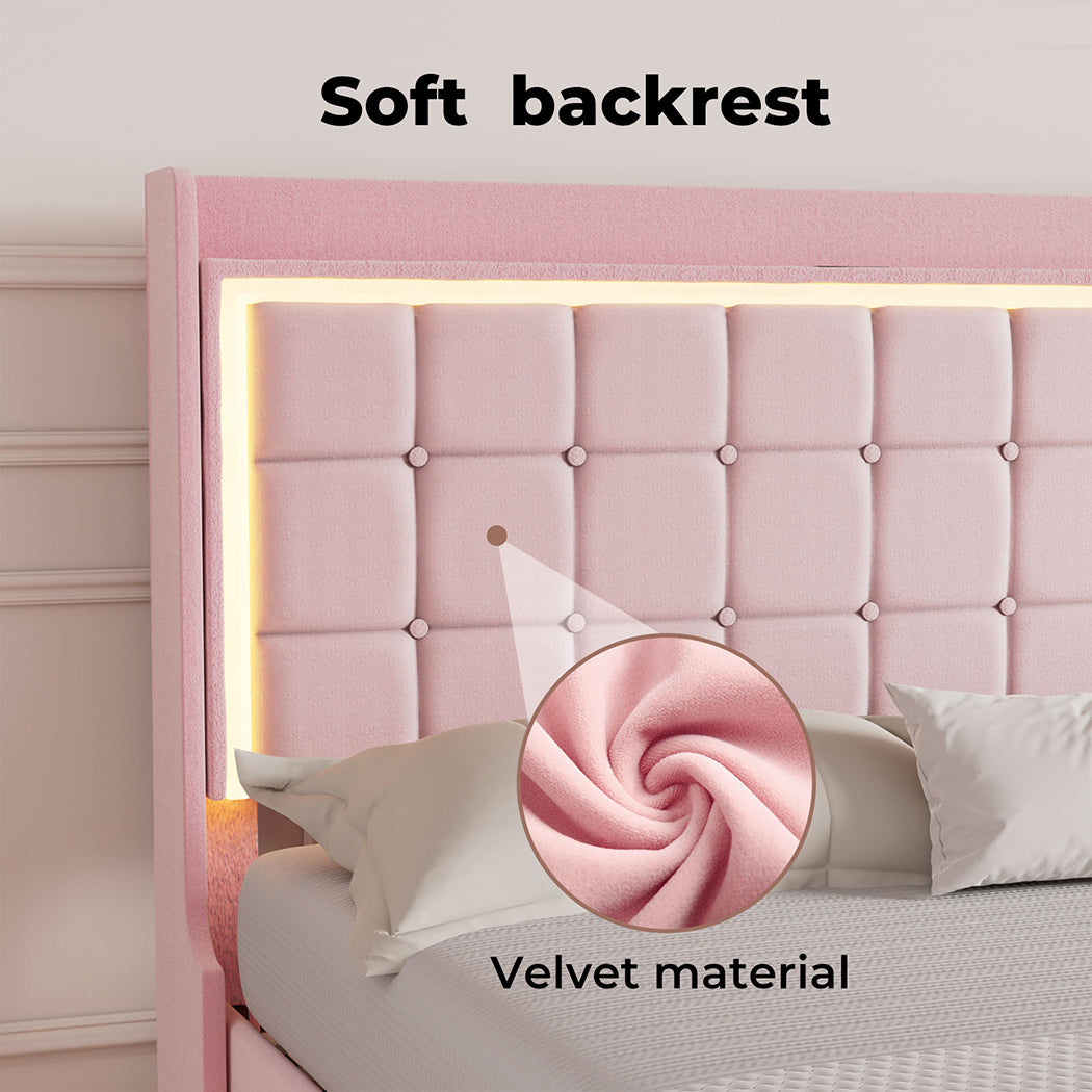 King Floating Bed Frame With RGB LED Light Headboard USB Charge