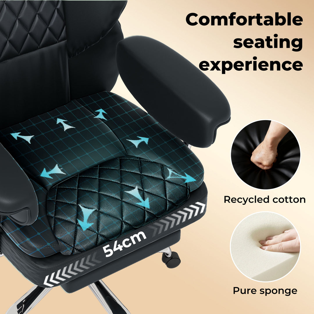 Office Chair Gaming Leather Study Work Adjustable High Back Chair Black