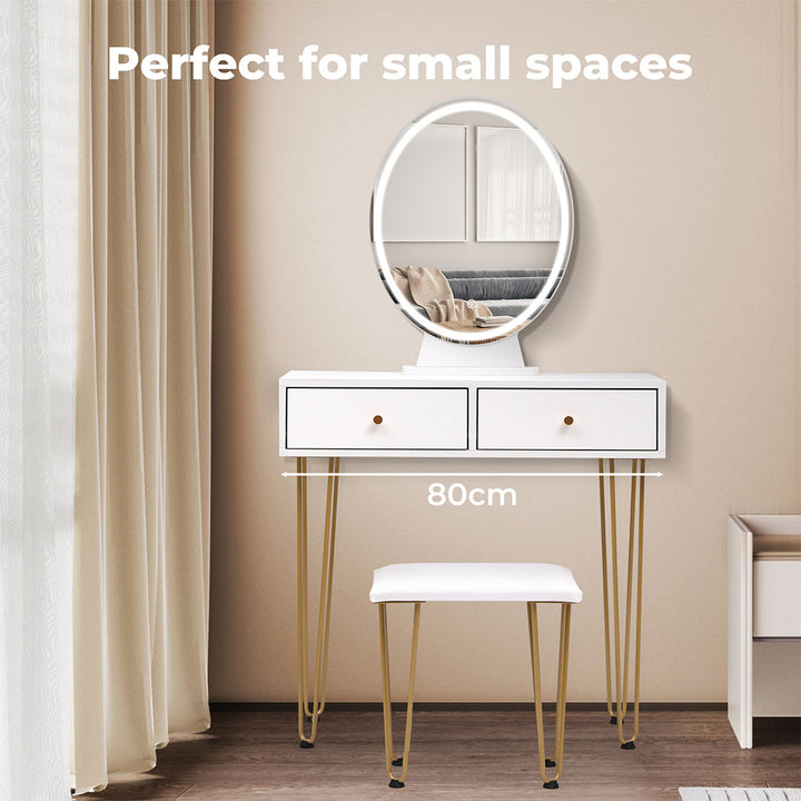 Levede Dressing Table LED Light Strip Makeup Mirror Stool Set Vanity Desk White