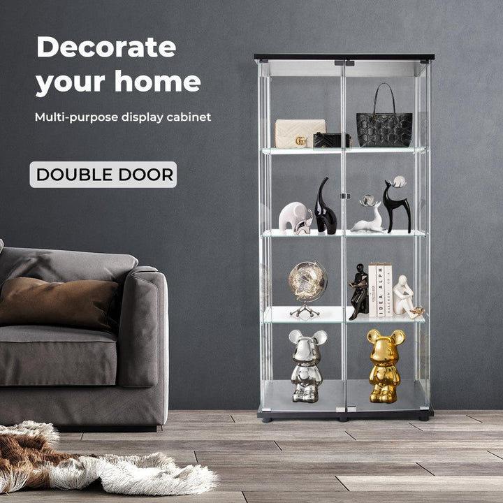 Glass Display Cabinet 2 Doors Collections Storage - Black