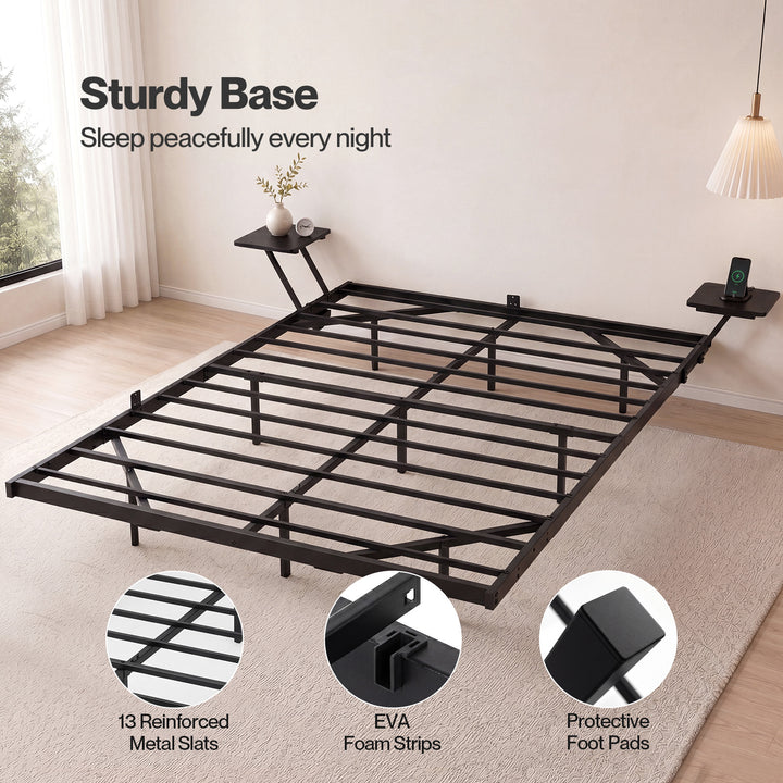 Double Bed Frame Floating Frame with Storage Shelves RGB Lights Black