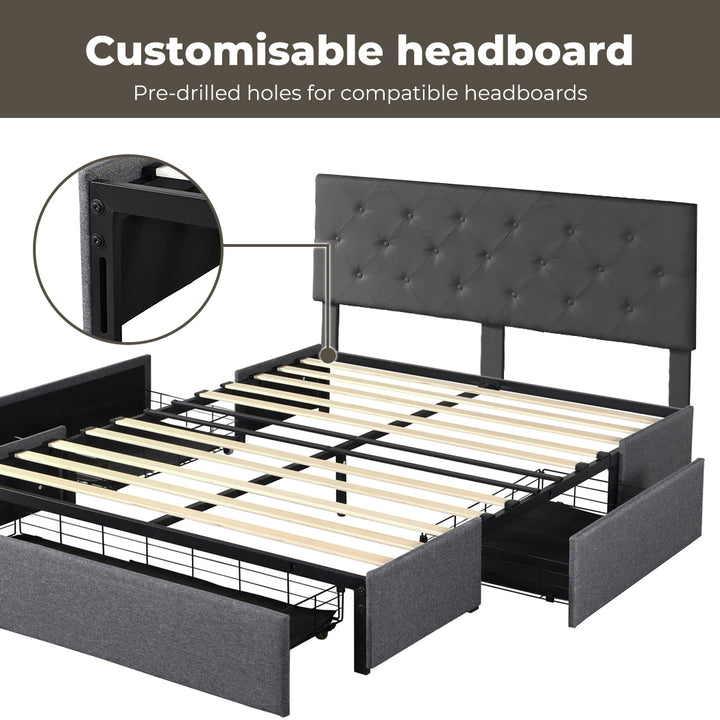 Fabric Bed Frame with 3 Drawers & DIY Headboard
