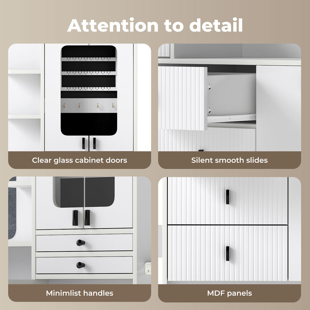 150cm Vanity Table Touchscreen Mirror LED Jewelry Cabinet 7 Drawers White