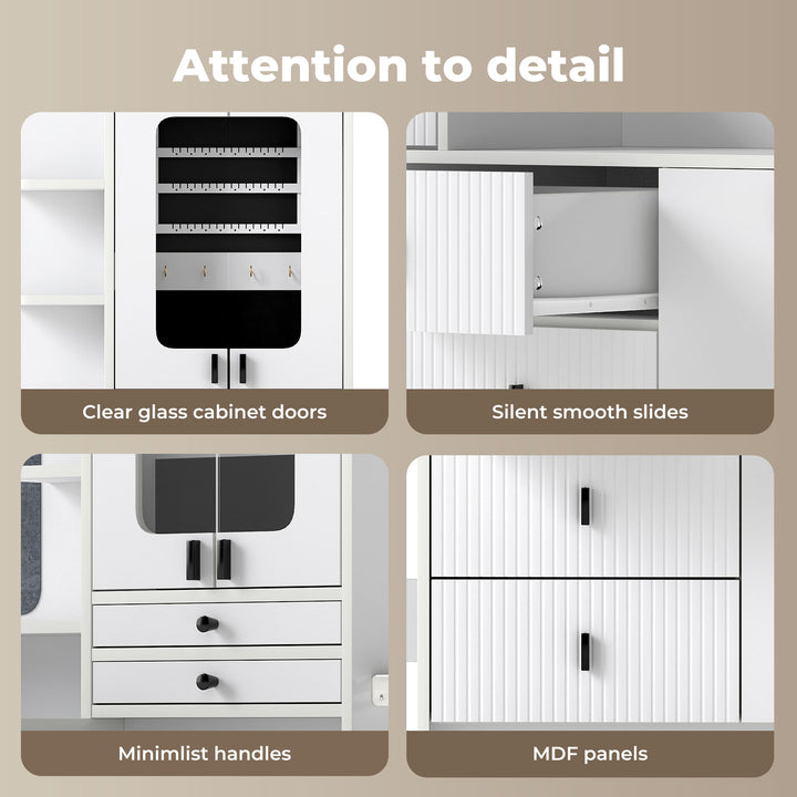150cm Vanity Table Touchscreen Mirror LED Jewelry Cabinet 7 Drawers White