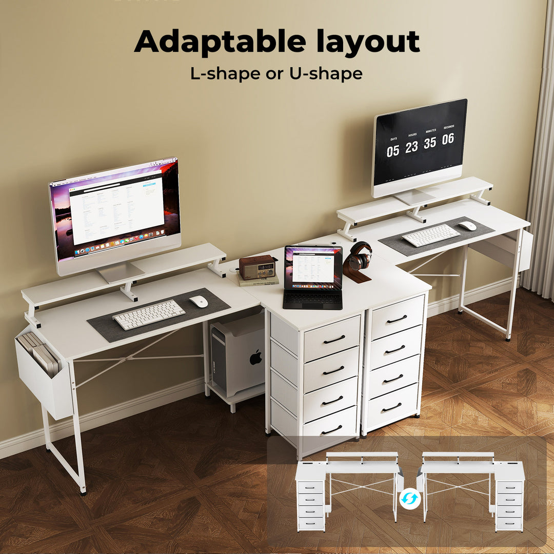 L Shaped Gaming Desk with RGB LED, Storage Drawers Power Outlet