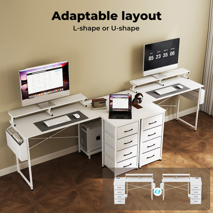 L Shaped Gaming Desk with RGB LED, Storage Drawers Power Outlet