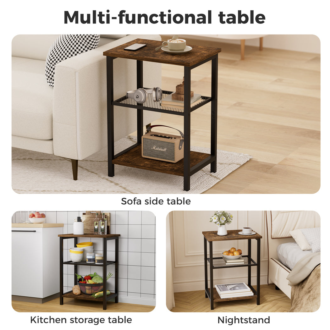 Side Table 3-Tier Sofa Couch Bedside Coffee Table Laptop Desk Shelf