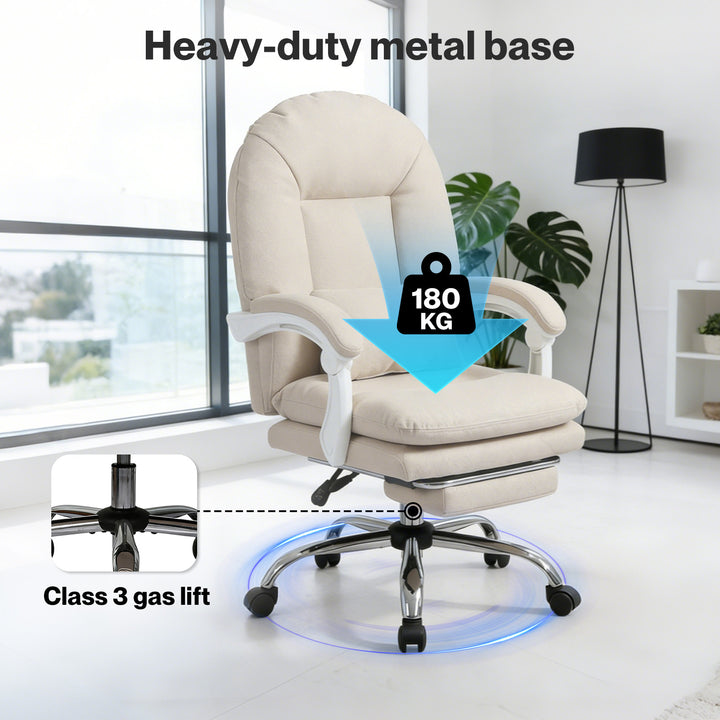 Executive Office Chair Footrest PU Leather Tilt Gaming Work Seat Beige