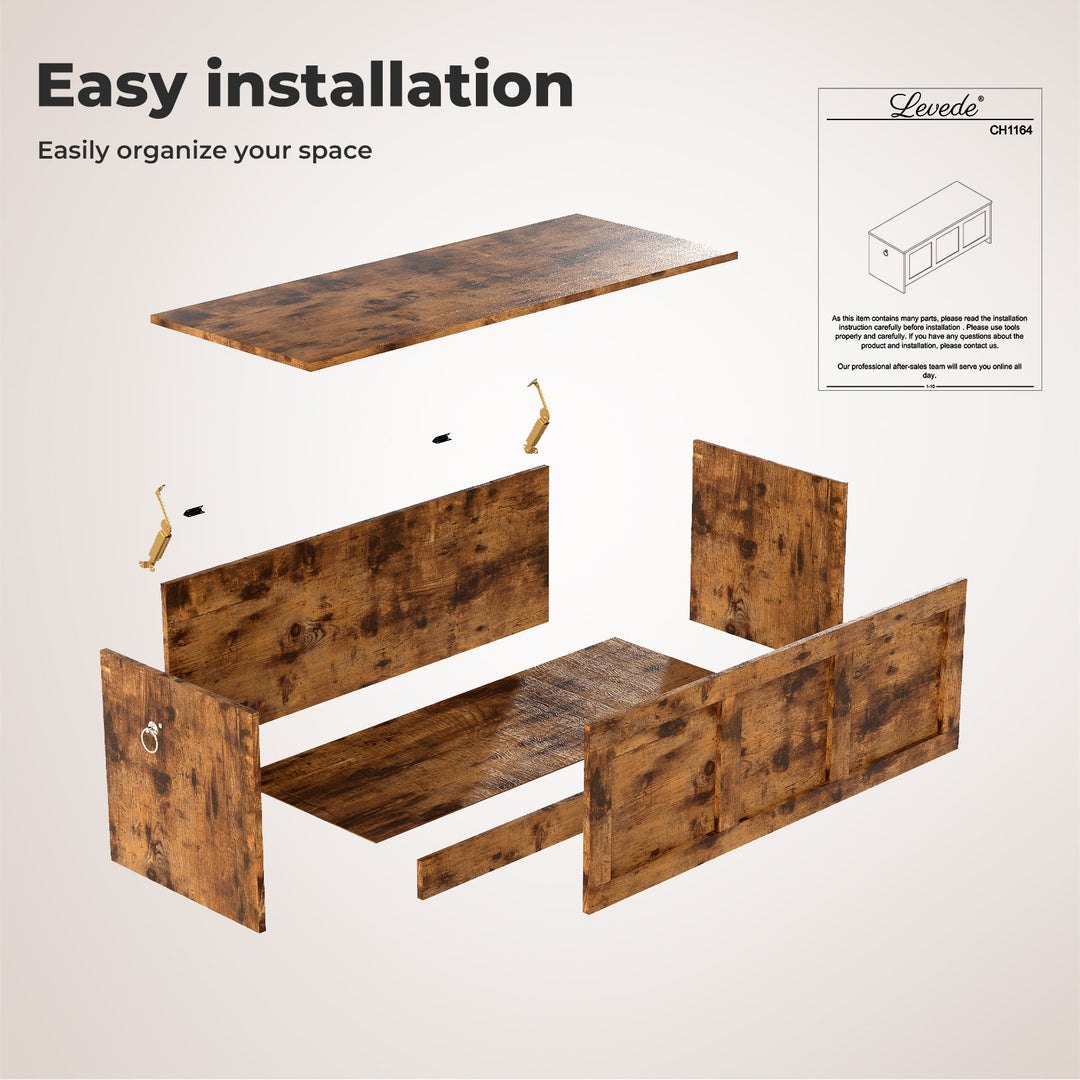 Storage Bench Rustic Wooden Cabinet Chest Table Toy Box Indoor Furniture