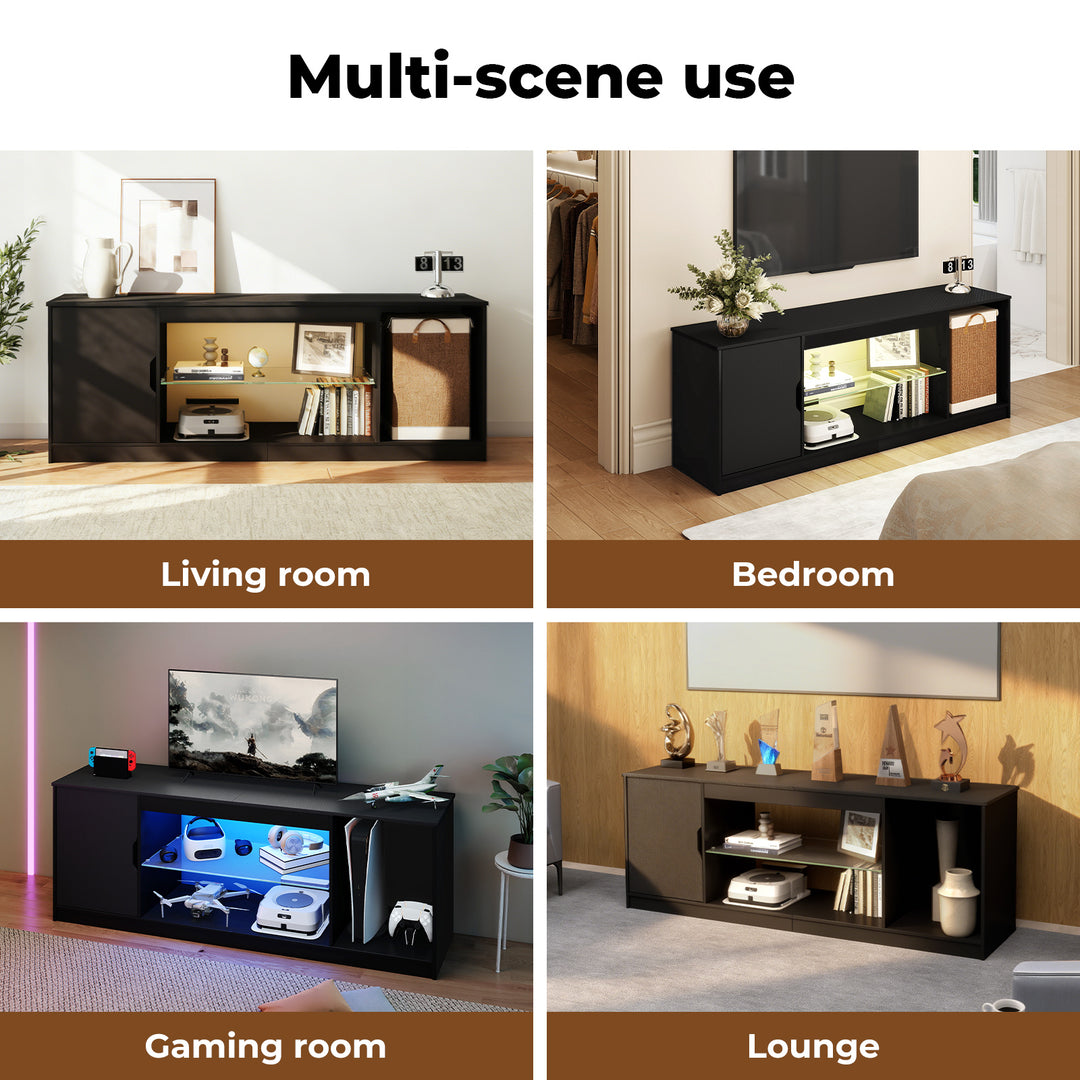 TV Stand Entertainment Unit TV Cabinet Stand Storage with LED Black
