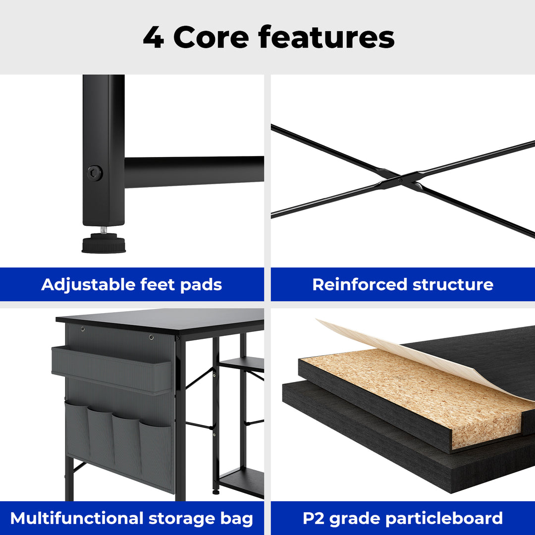 L-shaped Gaming Computer Desk Corner Table Office Home 2 Storage Shelves