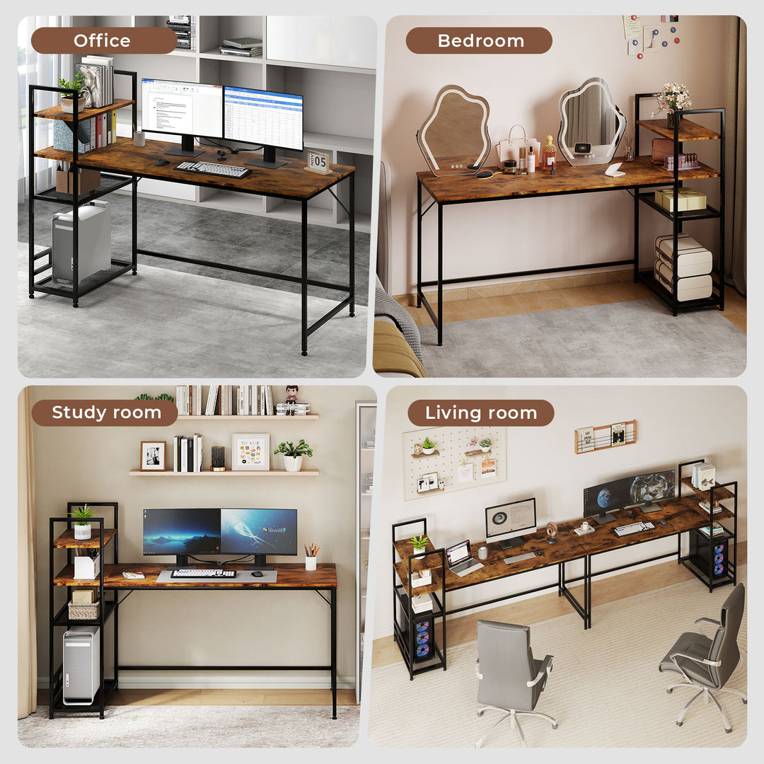 Computer Desk Study Table Home Office Workstation with 4-Tier Shelf 160cm