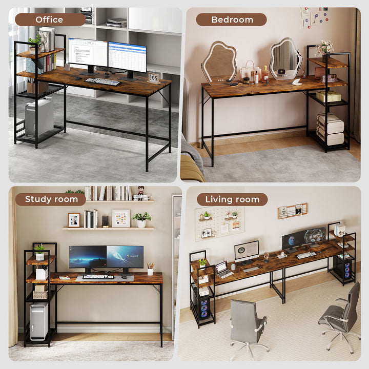 Computer Desk Study Table Home Office Workstation with 4-Tier Shelf 160cm