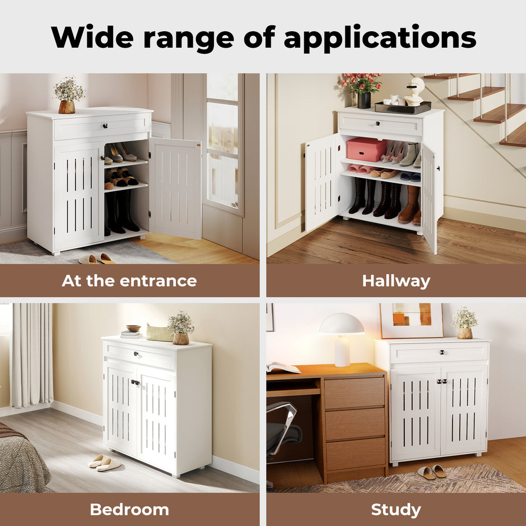 Shoe Cabinet 4-Tier Door Entryway Storage Rack Organizer Cupboard White