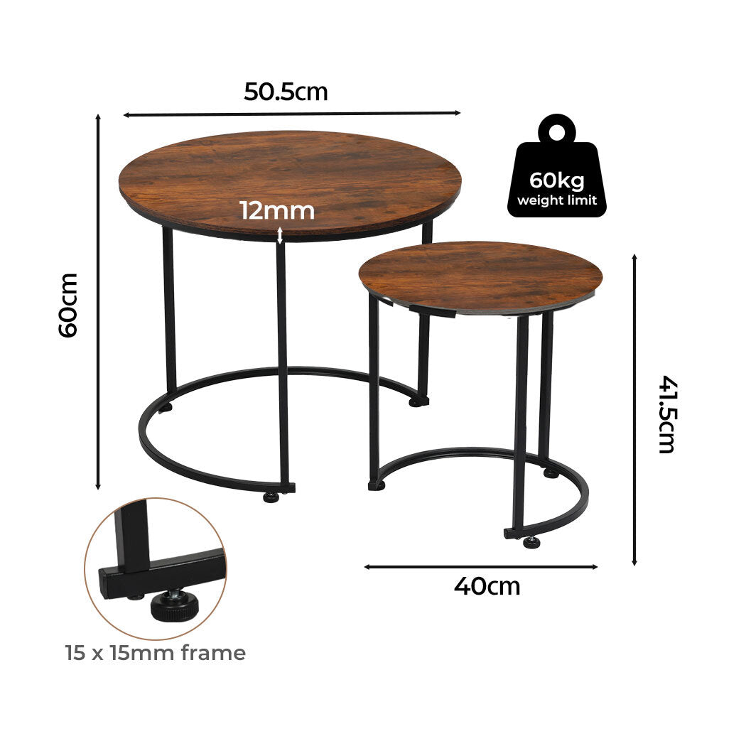 Round Nesting Table Coffee Table Set of 2 Wooden Side Table End Table.