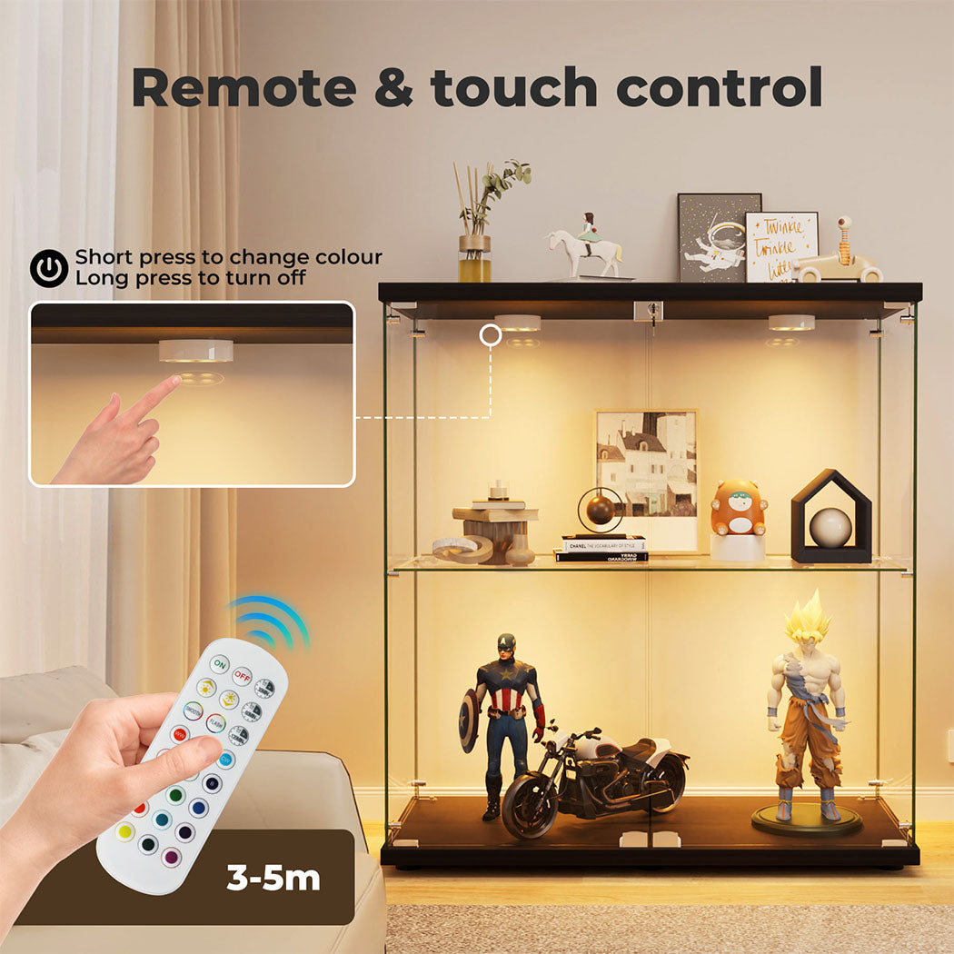 Tempered Glass Display Cabinet With 3 RGB Lights Collections Lockable