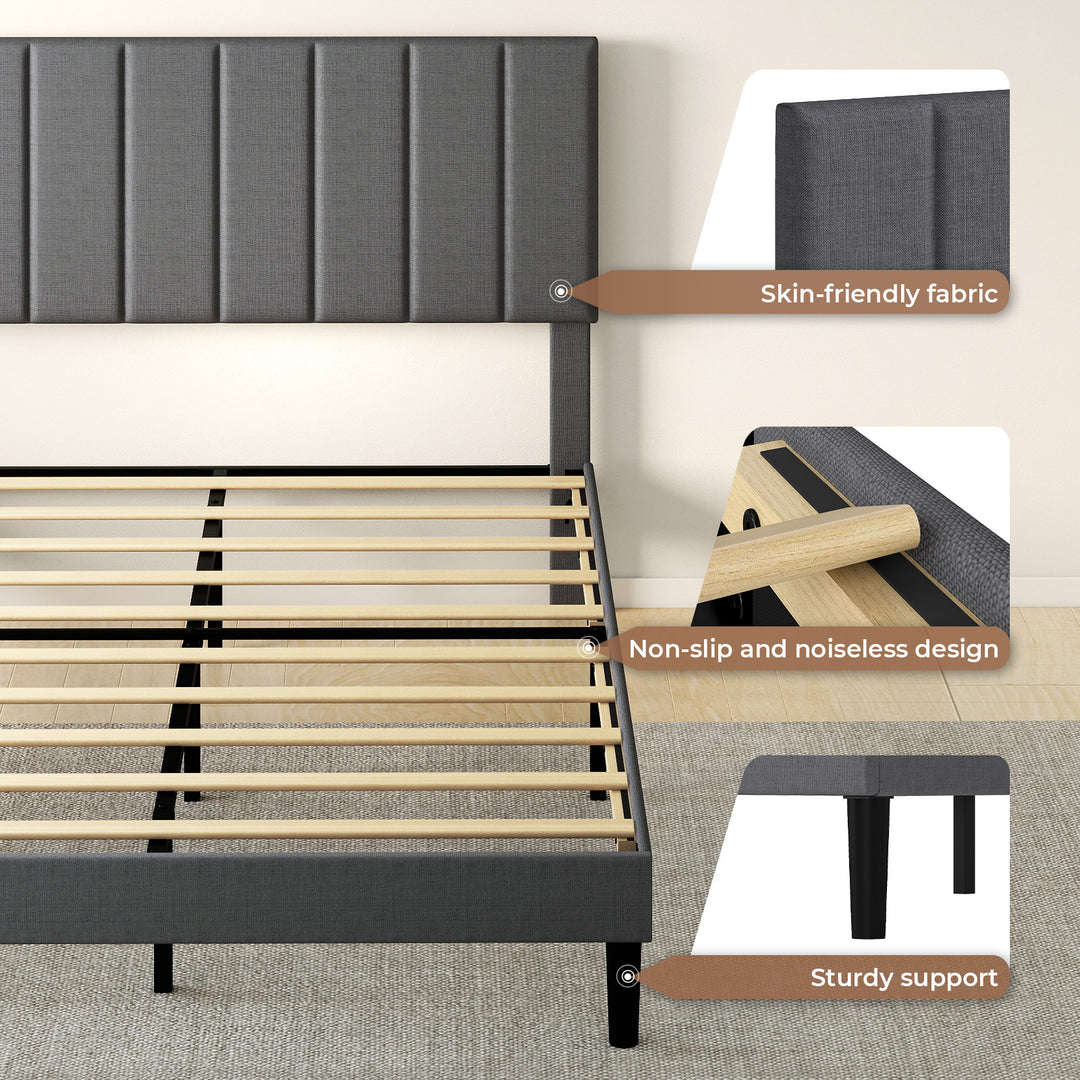 Bed Frame Upholstered Headboard Bedroom Mattress Sturdy Base