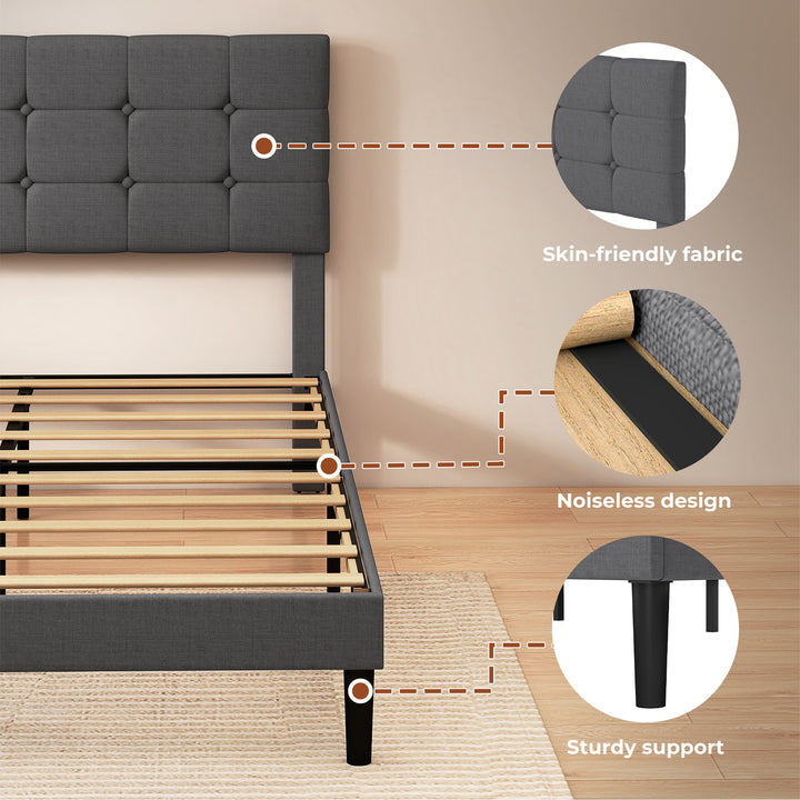Bed Frame Upholstered Soft Headboard Bedroom Mattress Sturdy Base