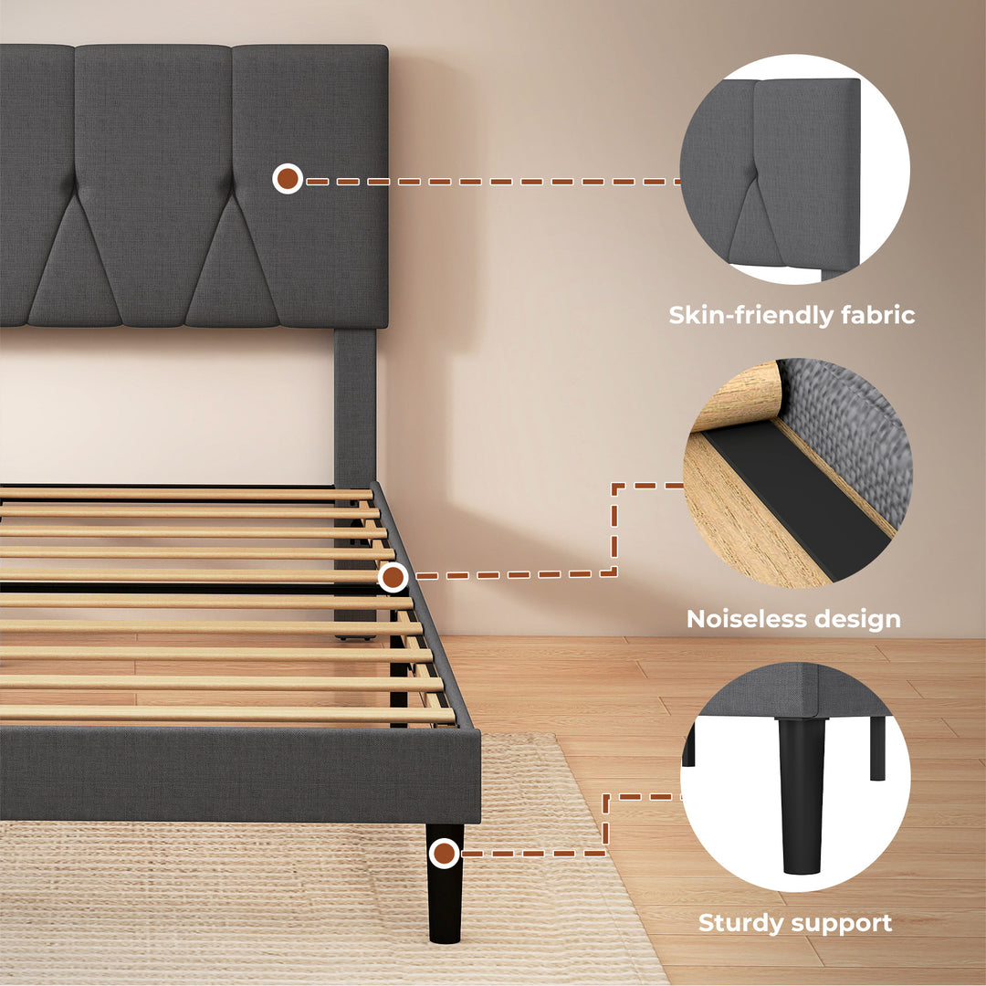 Bed Frame Upholstered Soft Headboard Bedroom Dark Grey