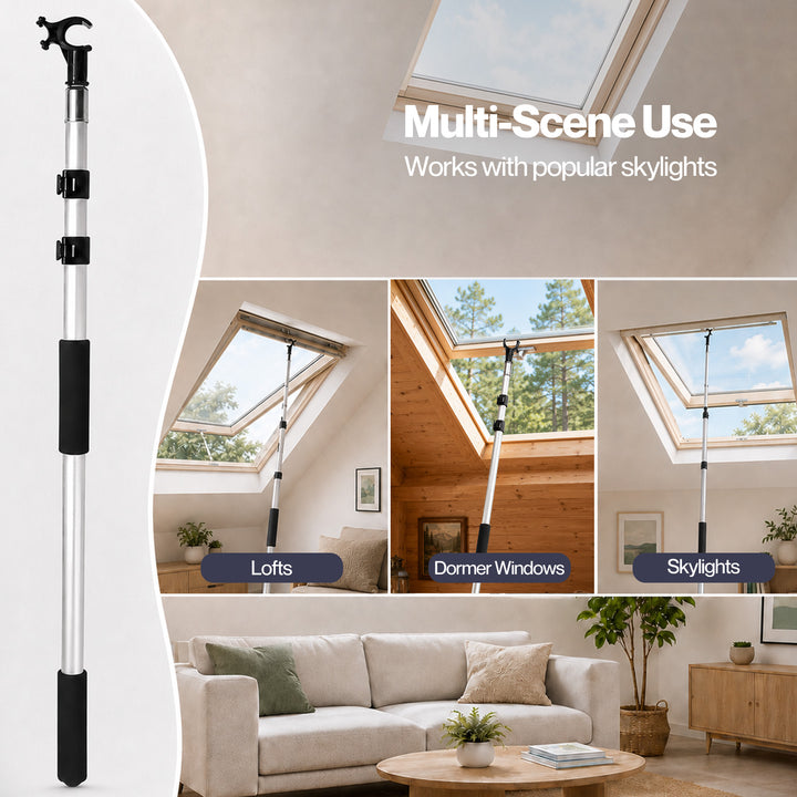 Roof Window Pole 1.1-2m Skylight Rooflight Opener Aluminium Black