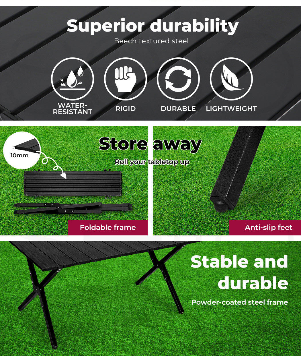 Levede Folding Camping Table Portable Black - Levede